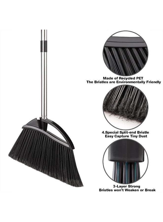 Yangbaga Long Handled Dust Pan and Broom Set for Home, Heavy Duty Metal Stainless Steel Dustpans and Brooms, Upright Stand Up Design - Image 3
